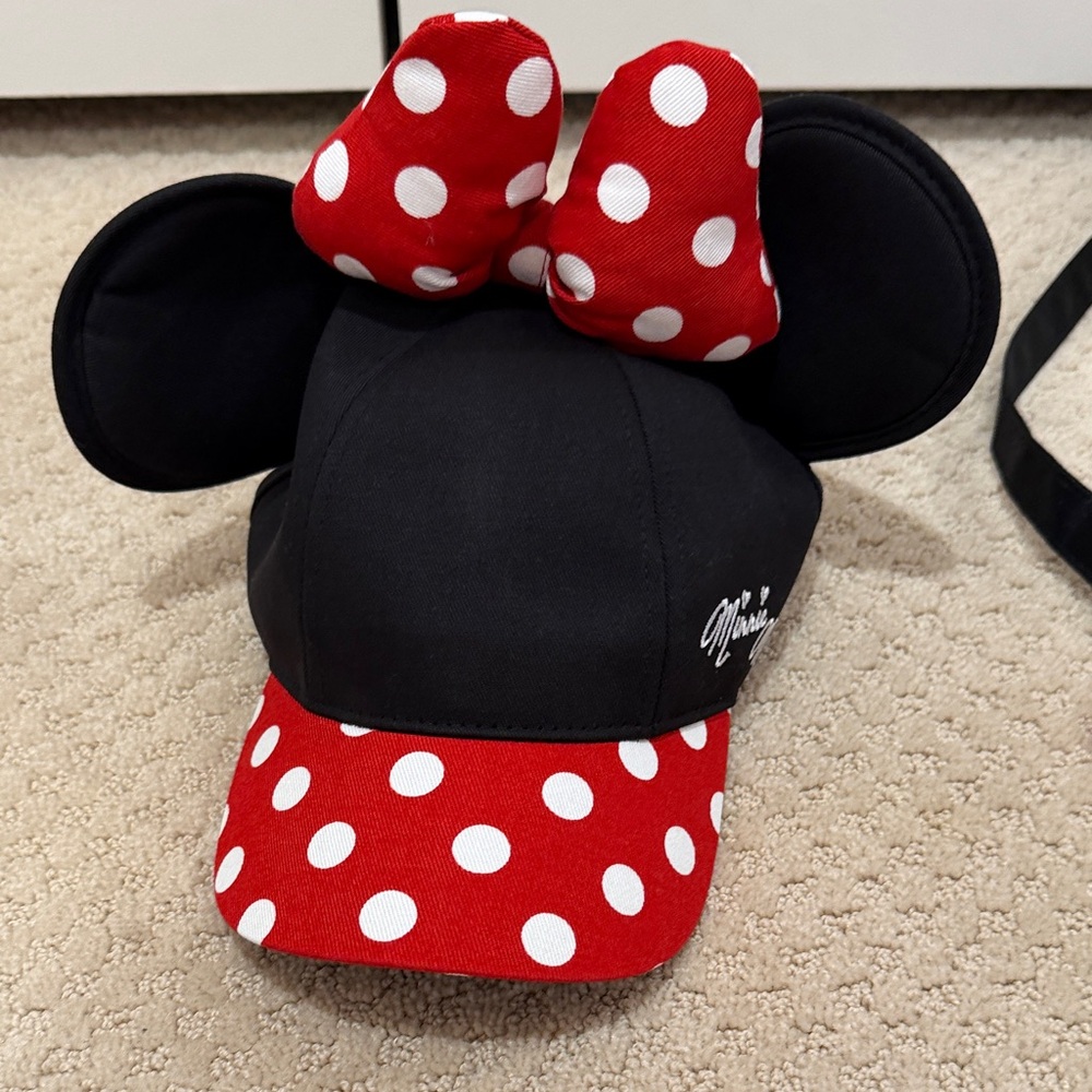 Minnie Mouse Kids' Polka Dot Ears Hat - Red and Black NWT